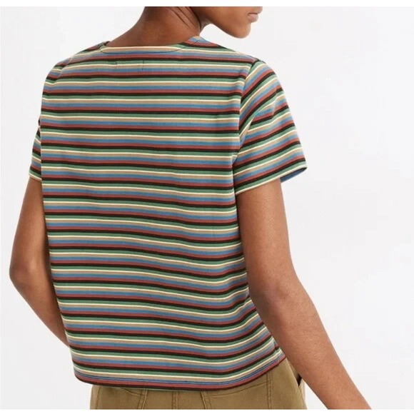 Madewell Luxe Boxy-Crop Tee in Mathis Stripe Size Small - Picture 1 of 8